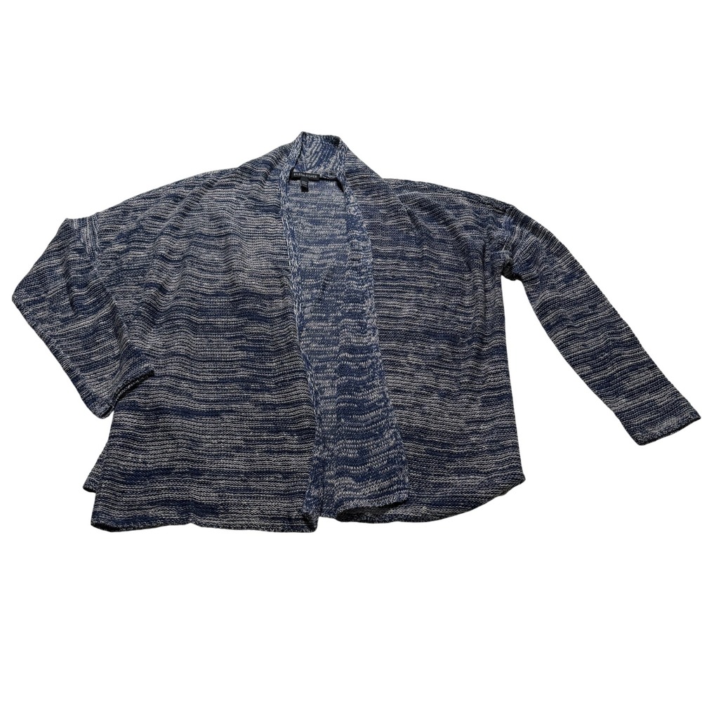 Eileen Fisher Cardigan Wms XS Indigo‎ Blue/Cream Organic Linen Open Front NWOT